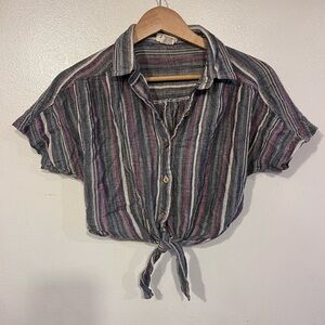 Love Notes Striped Button-Down Shirt with Tie Front